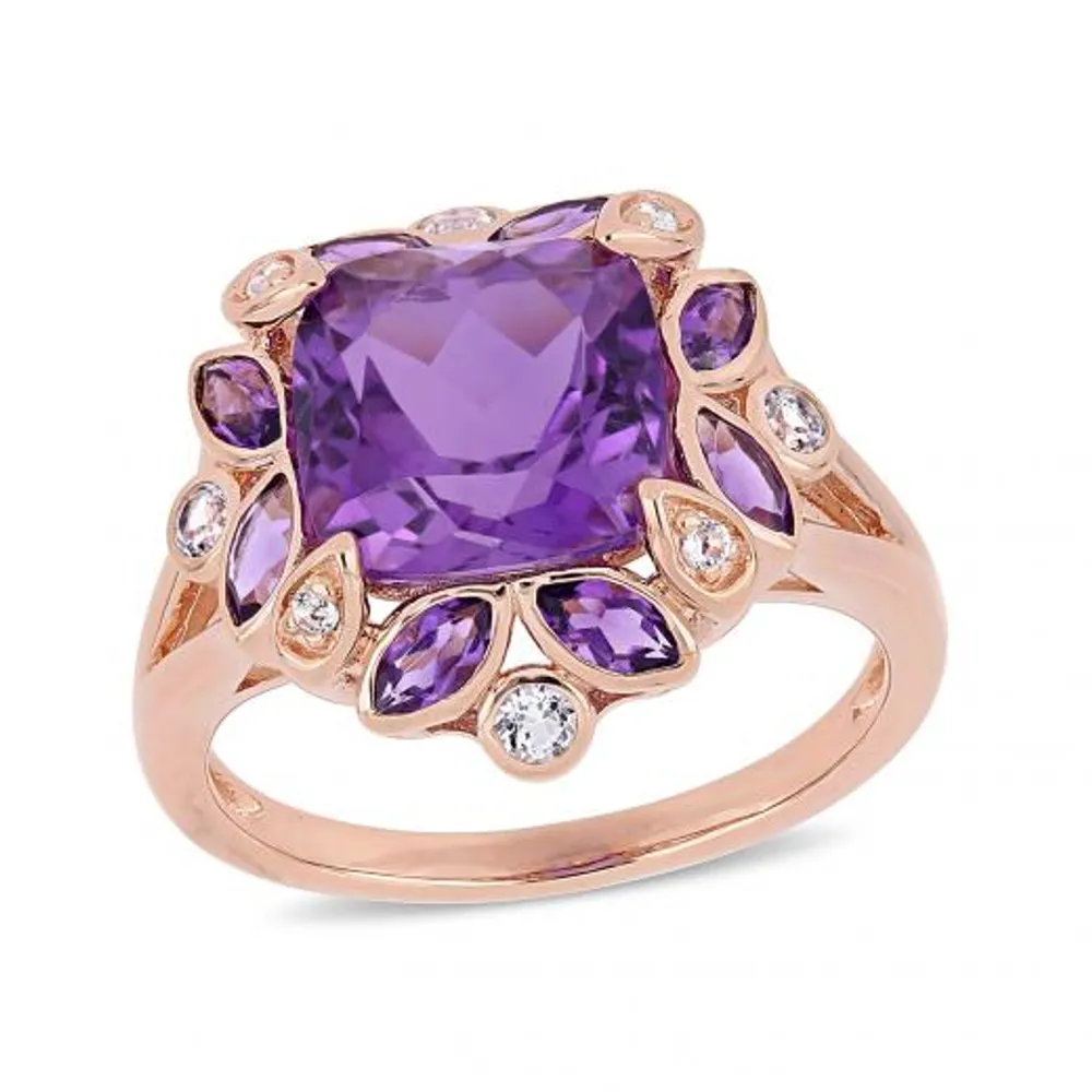 Julianna B Rose Plated Sterling Silver Amethyst & White Topaz Ring