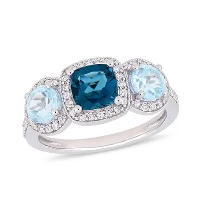 Julianna B Sterling Silver 0.28CTW Diamond & Blue Topaz Ring