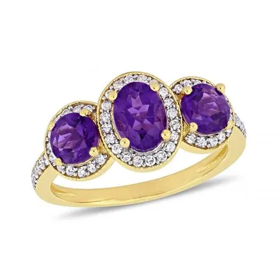 Julianna B Sterling Silver 18K Yellow Gold Plated 0.28TW Diamond & Amethyst Ring