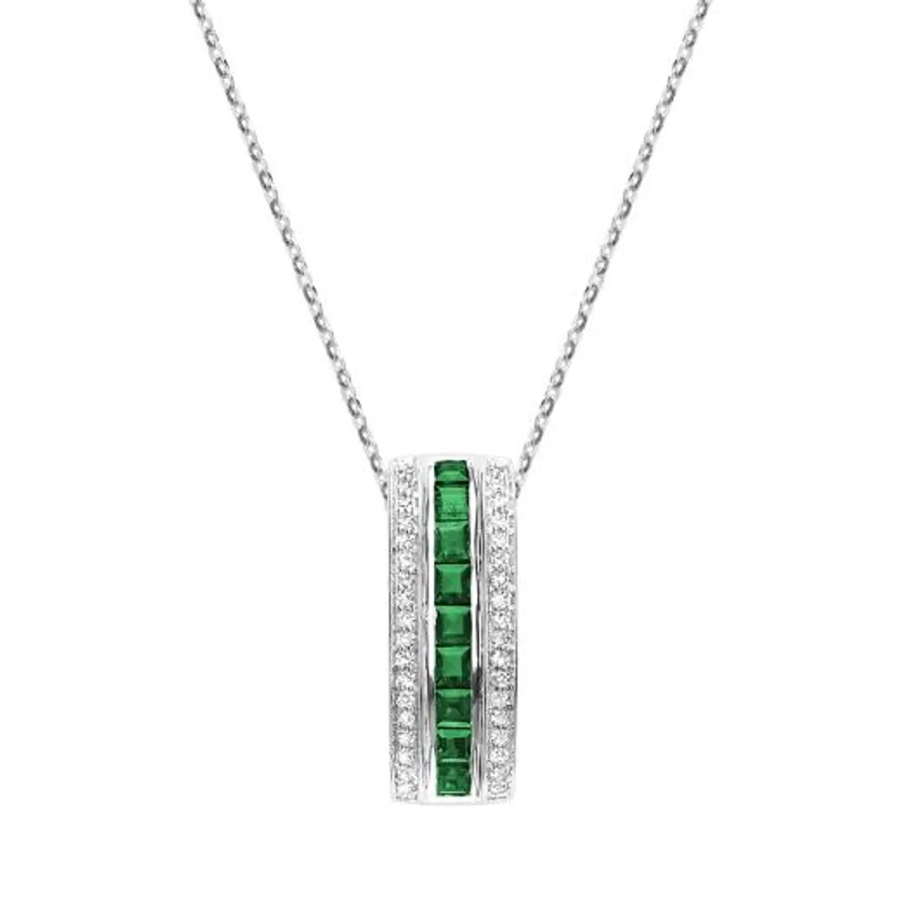 Monaco 10K White Gold Emerald & Diamond Pendant