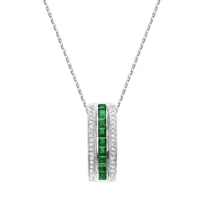 Monaco 10K White Gold Emerald & Diamond Pendant