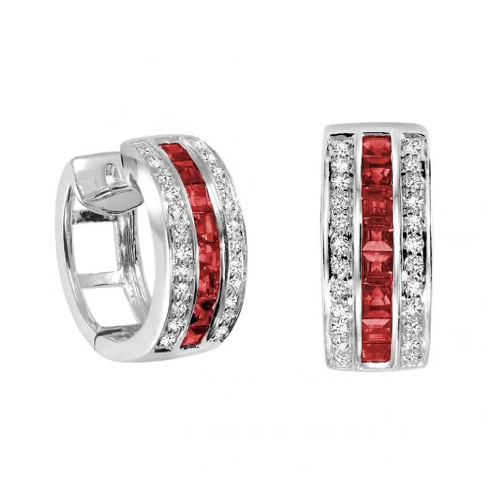 Monaco 10K White Gold Ruby & Diamond Earrings