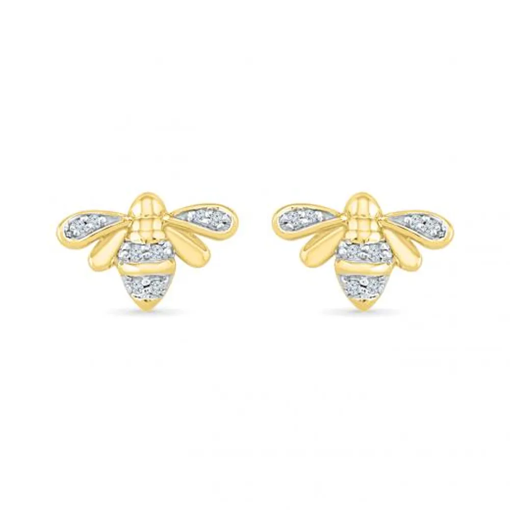 10K Yellow Gold Diamond Bee Earrings