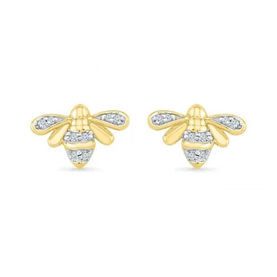 10K Yellow Gold Diamond Bee Earrings