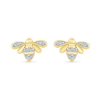 10K Yellow Gold Diamond Bee Earrings