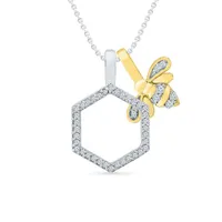 Sterling Silver & 10K Yellow Gold Diamond Bee Pendant