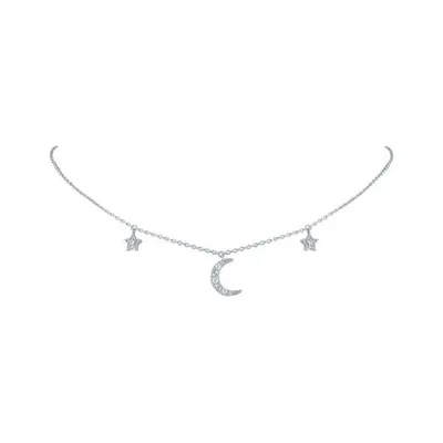 Sterling Silver Diamond Moon & Star Necklace