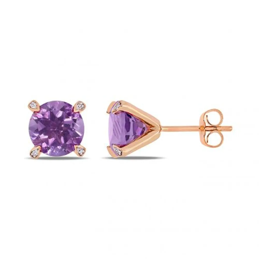 Julianna B 10K Rose Gold 0.024CTW Diamond & Amethyst Earrings