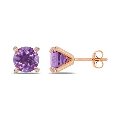 Julianna B 10K Rose Gold 0.024CTW Diamond & Amethyst Earrings