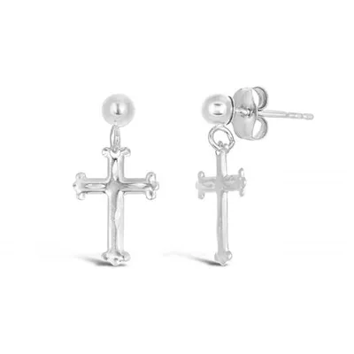 10K White Gold Cross Dangle Earrings