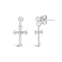 10K White Gold Cross Dangle Earrings