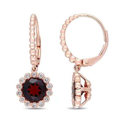 Julianna B 14K Rose Gold 0.25CTW Diamond & Garnet Leverback Earrings