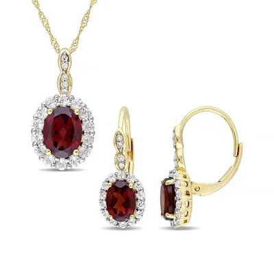 Julianna B 14K Yellow Gold Diamond Garnet & White Topaz Earrings & Pendant Set