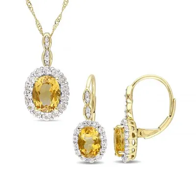 Julianna B 14K Yellow Gold Diamond Citrine & White Topaz Earrings & Pendant Set