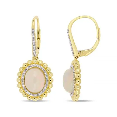 Julianna B 14K Yellow Gold 0.25CTW Diamond & Ethiopian Opal Leverback Earrings