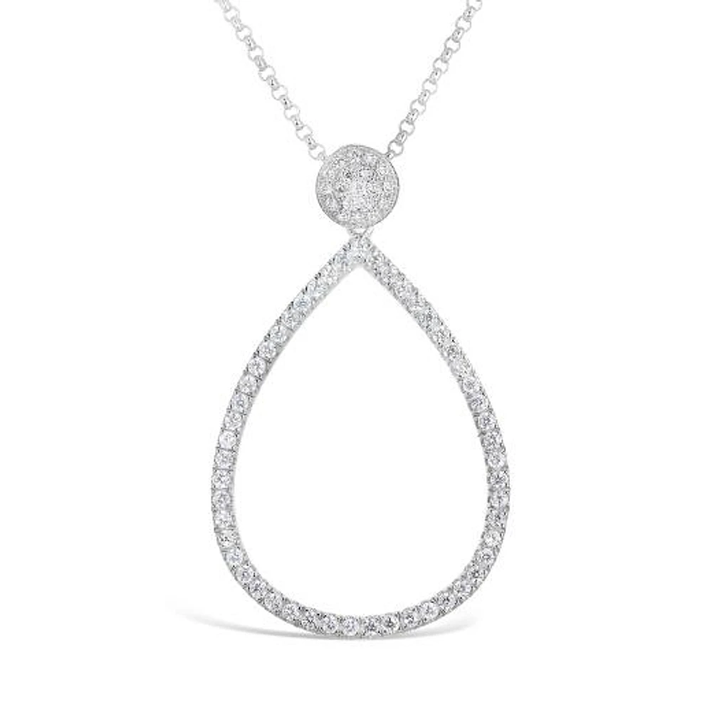 Sterling Silver 19" Cubic Zirconia Teardrop Pendant