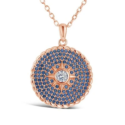 Sterling Silver Rose Plated 17" Blue Cubic Zirconia Zodiac Pendant