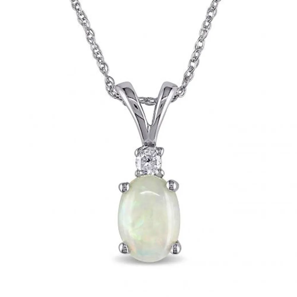 Julianna B 10K White Gold 0.04CTW Diamond & Opal Pendant