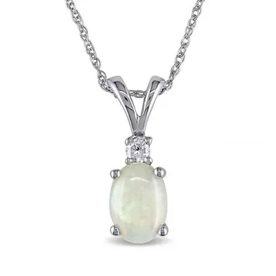 Julianna B 10K White Gold 0.04CTW Diamond & Opal Pendant