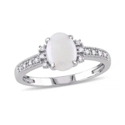 Julianna B 10K White Gold 0.07CT Diamond & Opal Fashion Ring