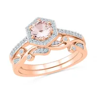 10K Rose Gold Morganite & Diamond Bridal Set