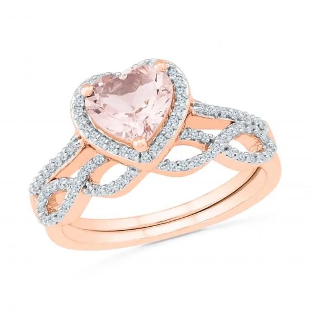 10K Rose Gold Morganite & Diamond Bridal Set