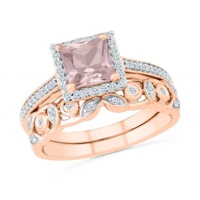 10K Rose Gold Morganite & Diamond Bridal Set