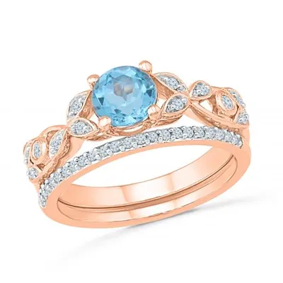 10K Rose Gold 0.15CT Diamond & Blue Topaz Bridal Set