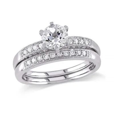 Julianna B 10K White Gold 0.33CTW Diamond & White Sapphire Bridal Ring Set