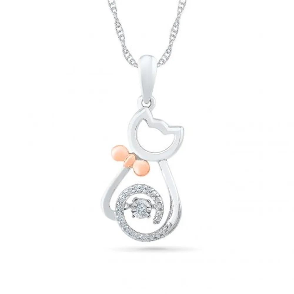 Sterling Silver & Rose Gold Dancing Diamond Cat Pendant