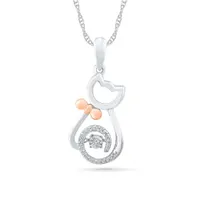 Sterling Silver & Rose Gold Dancing Diamond Cat Pendant