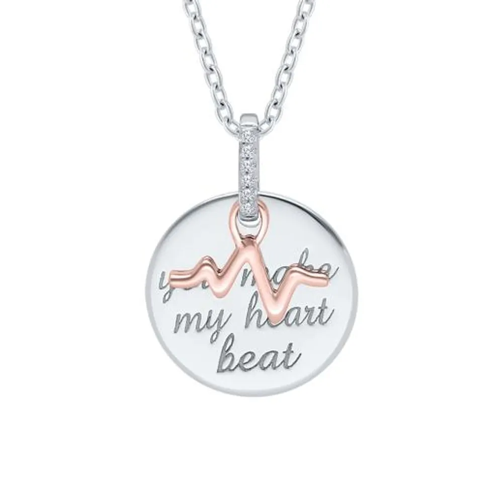 Sterling Silver & Rose Gold Diamond Heartbeat Pendant