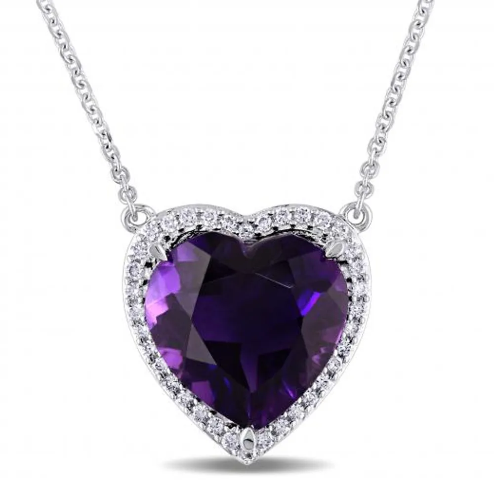 Julianna B 14K White Gold 0.18CTW Diamond & Amethyst Heart Pendant