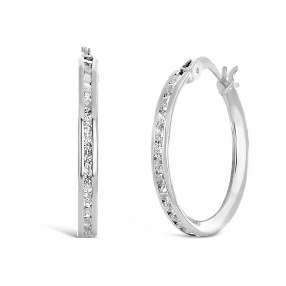 10K White Gold 15mm Cubic Zirconia Hoop Earrings