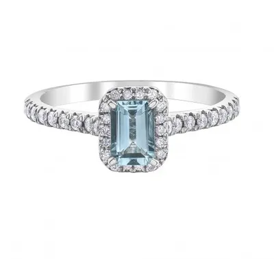 10K White Gold Aquamarine & 0.25CTW Diamond Bridal Ring
