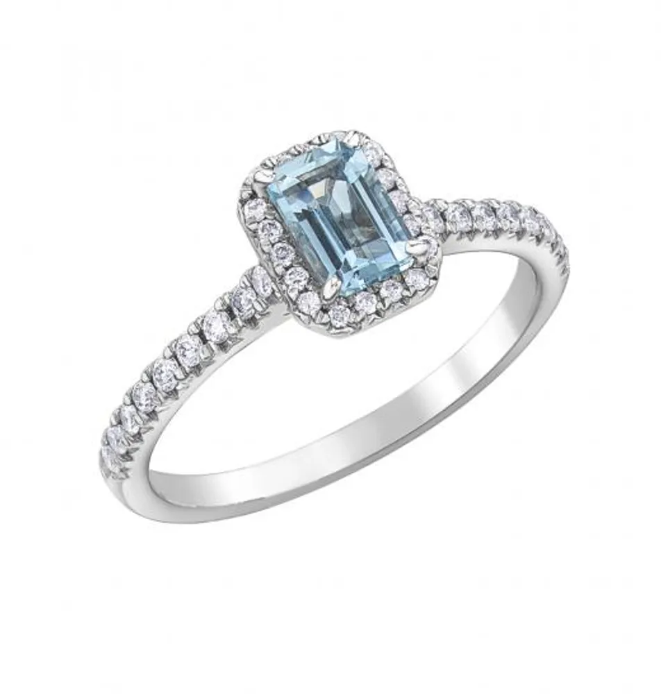 10K White Gold Aquamarine & 0.25CTW Diamond Bridal Ring