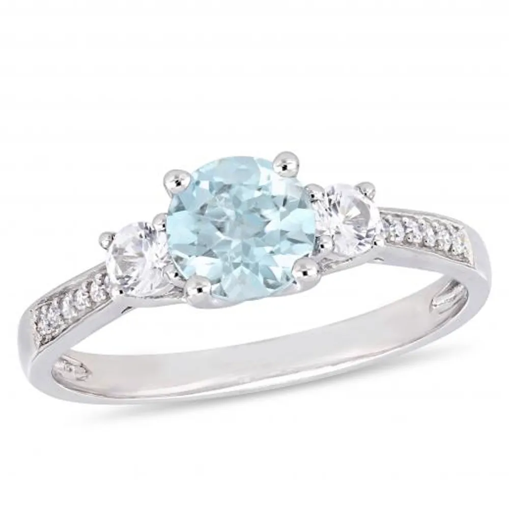 Julianna B 10K White Gold Diamond Aqua & Created White Sapphire Ring