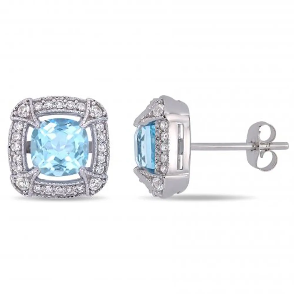 Julianna B 10K White Gold 0.20CTW Diamond Blue Topaz & White Sapphire Earrings