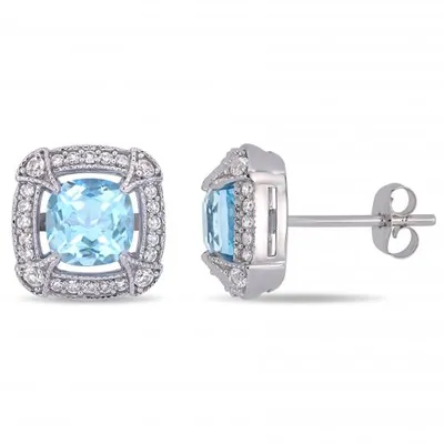 Julianna B 10K White Gold 0.20CTW Diamond Blue Topaz & White Sapphire Earrings