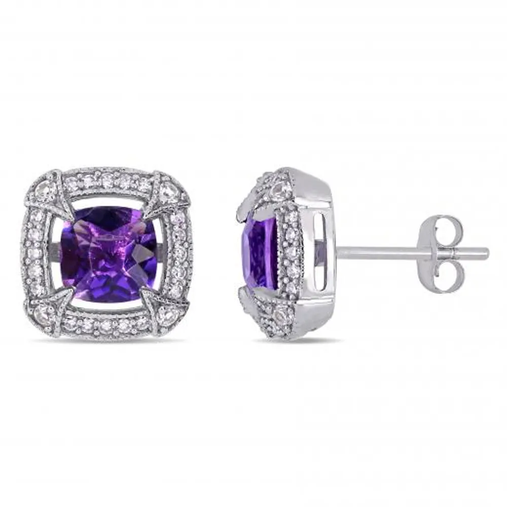 Julianna B 10K White Gold 0.20CTW Diamond Amethyst & White Sapphire Earrings