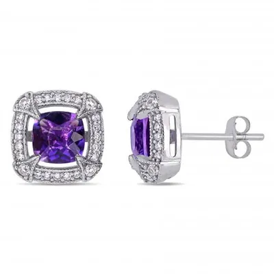 Julianna B 10K White Gold 0.20CTW Diamond Amethyst & White Sapphire Earrings