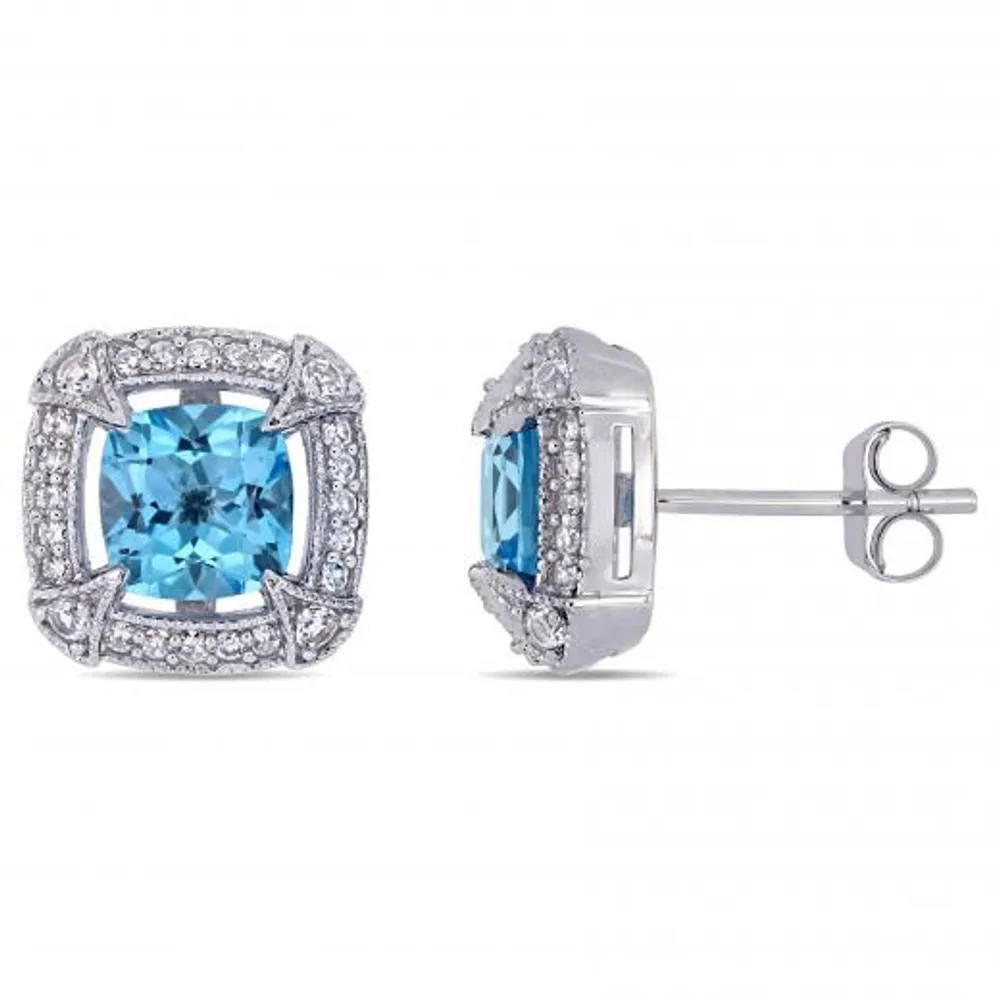 Julianna B 10K White Gold 0.20CTW Diamond Blue Topaz & White Sapphire Earrings