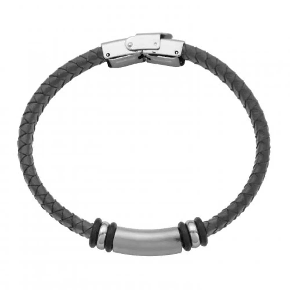 SteelX Stainless Steel 8.5" Black Leather Bracelet