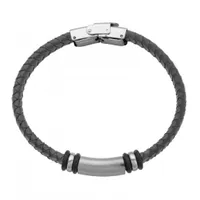 SteelX Stainless Steel 8.5" Black Leather Bracelet