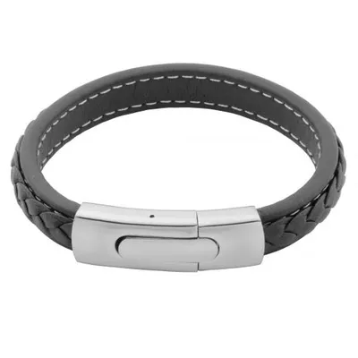 SteelX Stainless Steel 8.5" Black Leather 8.5" Bracelet