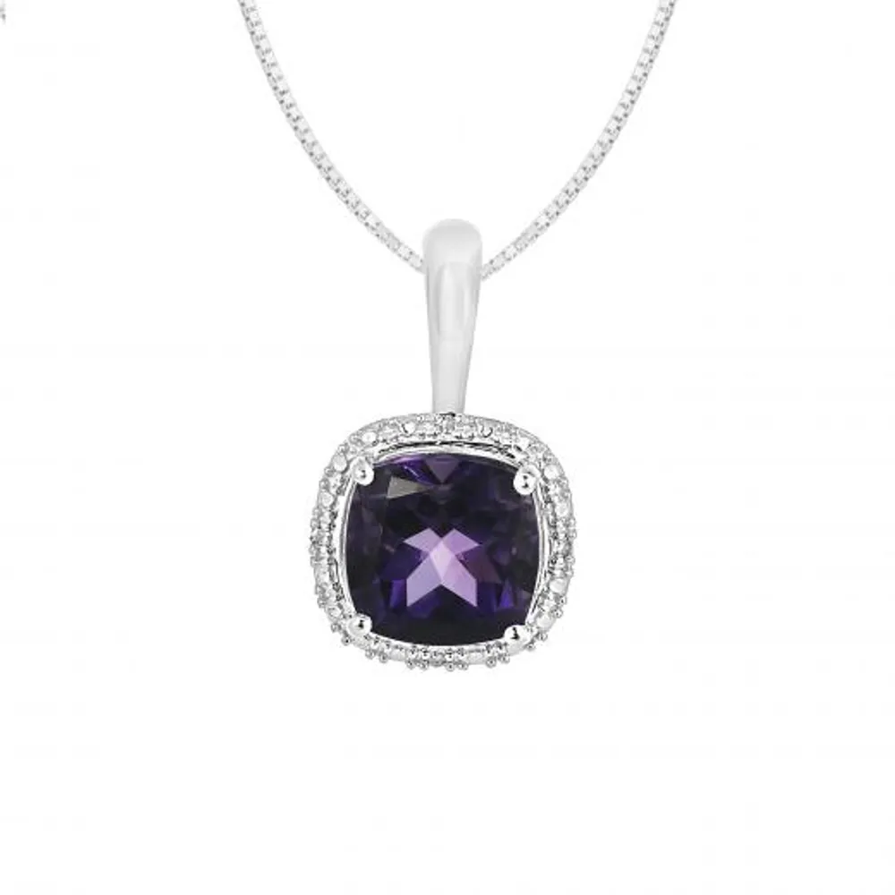 10K White Gold Amethyst & Diamond Pendant