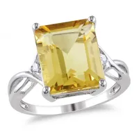 Julianna B Sterling Silver Emerald Cut Citrine & White Topaz Fashion Ring