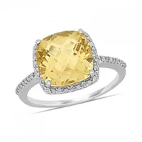 Julianna B Sterling Silver Citrine & 0.10CTW Diamond Halo Ring