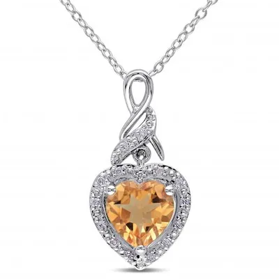 Julianna B Sterling Silver Citrine & Diamond Heart Twist Pendant with Chain