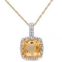 Julianna B Yellow Gold Citrine & Diamond Halo Pendant with Chain